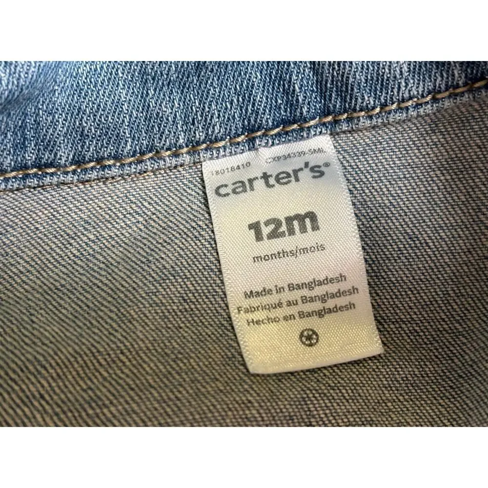 Carter's Jean Jacket Girls Size 12M Blue Denim Long Sleeve Button Up